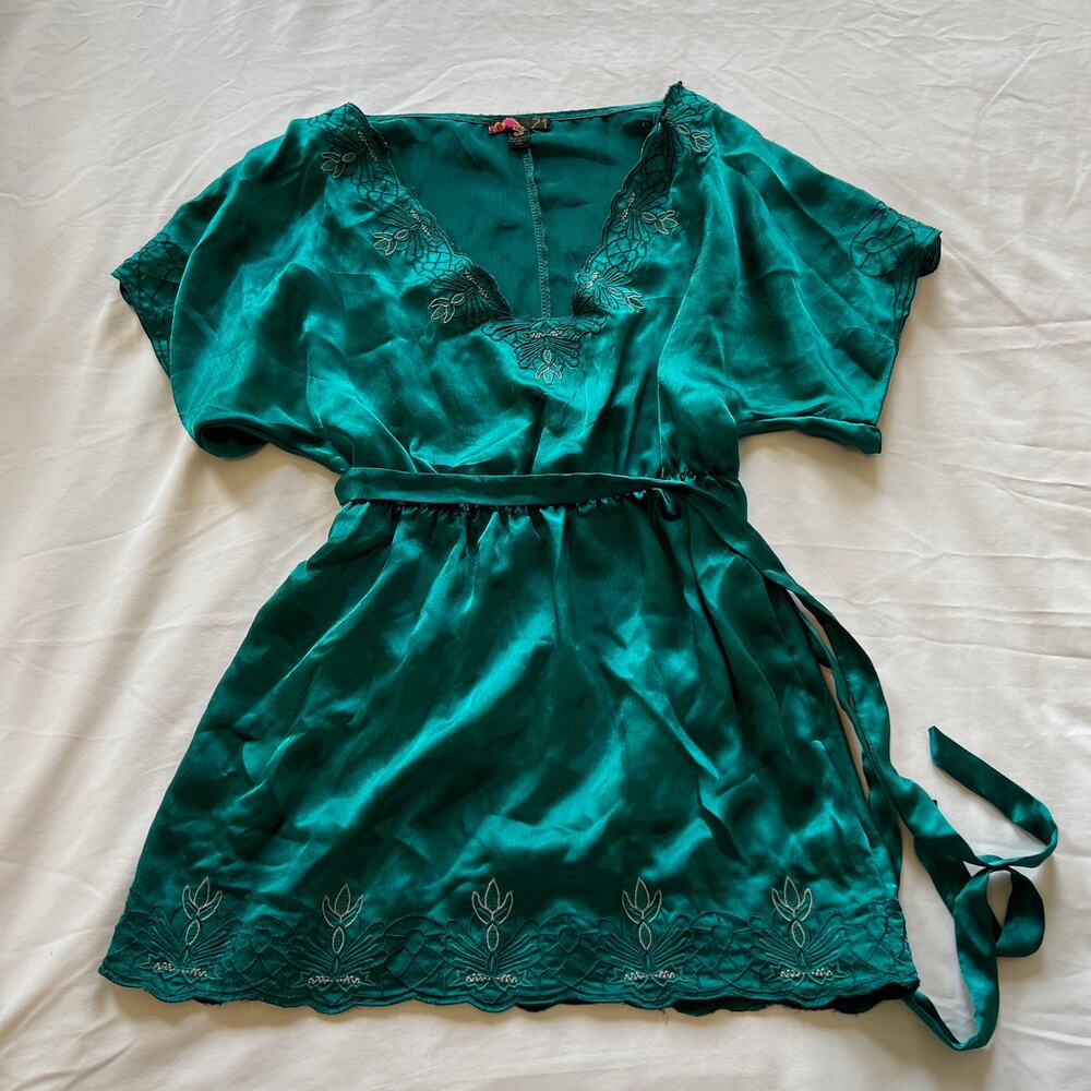 Vintage Forever 21 teal satin babydoll lace top S
